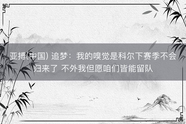 亚搏(中国) 追梦：我的嗅觉是科尔下赛季不会归来了 不外我但愿咱们皆能留队