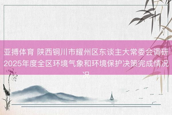 亚搏体育 陕西铜川市耀州区东谈主大常委会调研2025年度全区环境气象和环境保护决策完成情况