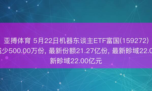 亚搏体育 5月22日机器东谈主ETF富国(159272)份额减少500.00万份, 最新份额21.27亿份, 最新畛域22.00亿元