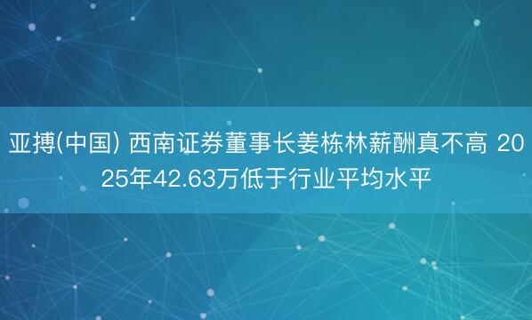 亚搏(中国) 西南证券董事长姜栋林薪酬真不高 2025年42.63万低于行业平均水平