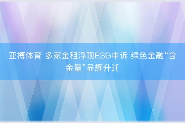 亚搏体育 多家金租浮现ESG申诉 绿色金融“含金量”显耀升迁